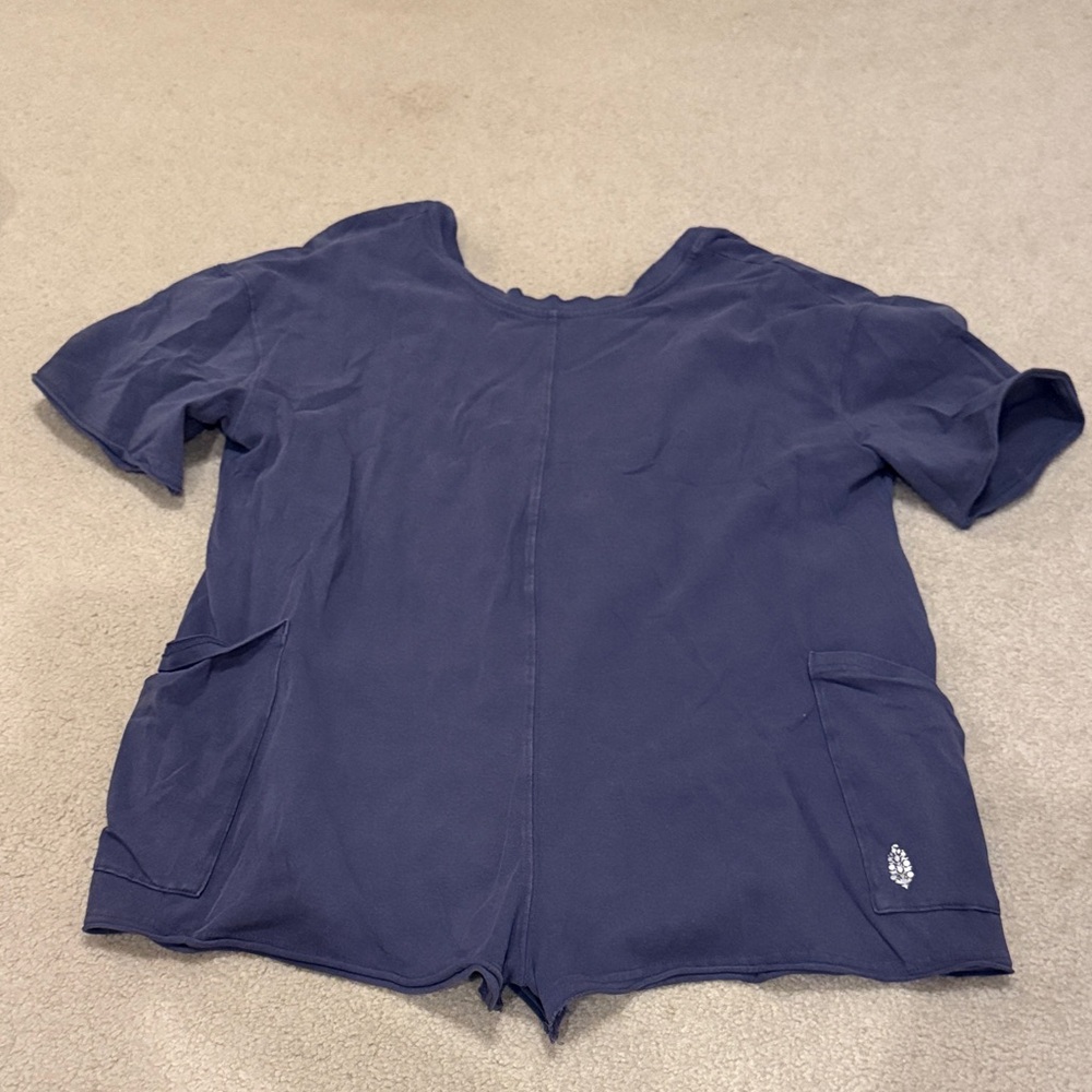 Navy Blue Short Sleeve Romper